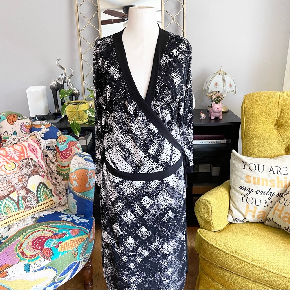Style & Co. Black and White Midi true wrap Dress